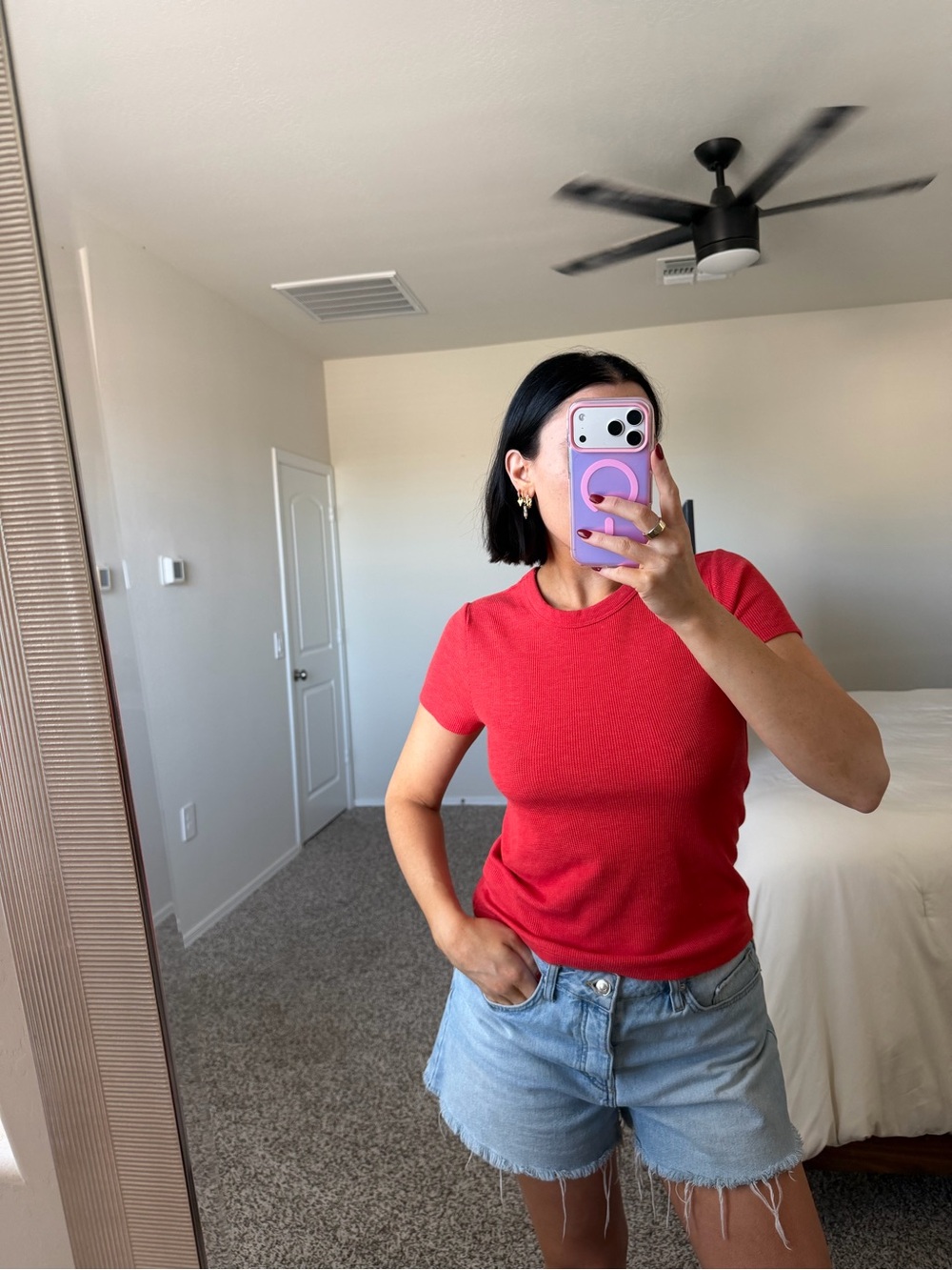 Red waffle knit tee